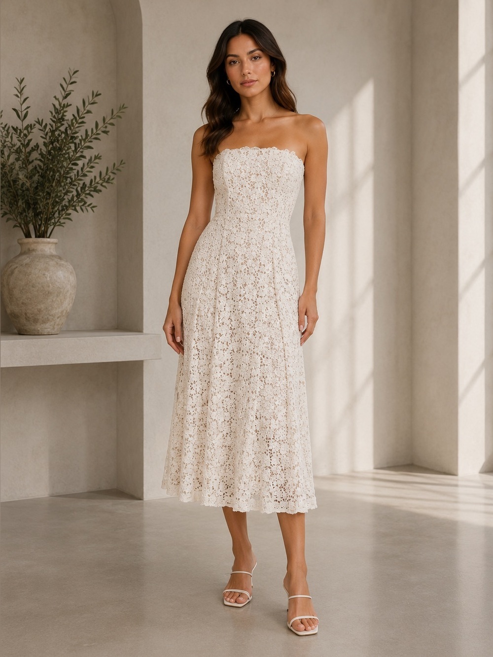 Elliatt Cali Strapless Lace Midi Dress Large B2304